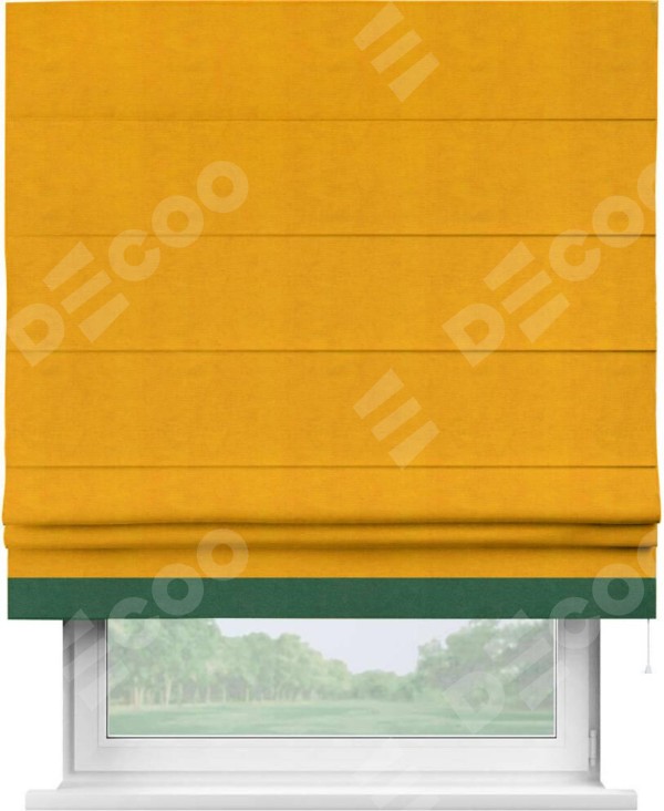 Римская штора «Кортин» с кантом Джестер, для проема, ткань вельвет желтый