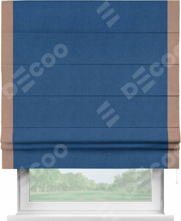 Римская штора «Кортин» с кантом Стрим Дуо, для проема, ткань вельвет синий