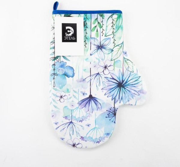 Варежка-прихватка "Blue flowers" 20х28см,саржа, 100% х/л, ватин 250г/м2