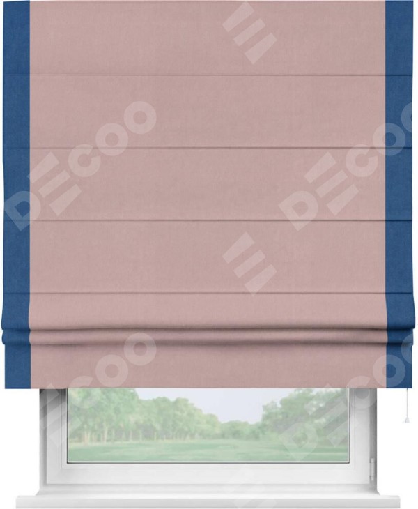 Римская штора «Кортин» с кантом Стрим Дуо, для проема, ткань вельвет розовая пудра