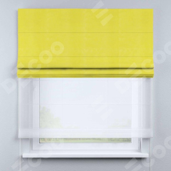 Римская штора «Кортин» день-ночь, ткань вельвет светло-желтый