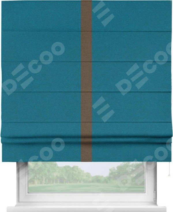 Римская штора «Кортин» с кантом Хайвэй, для проема, ткань лён димаут, светло-синий