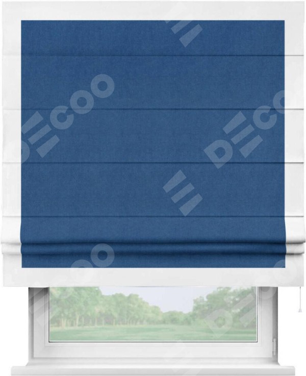 Римская штора «Кортин» с кантом Чесс, для проема, ткань вельвет синий