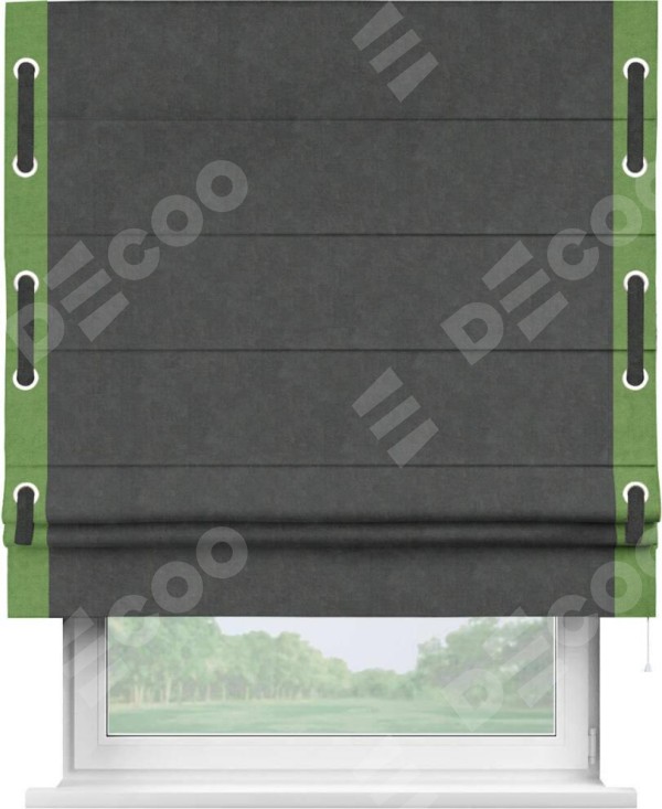 Римская штора «Кортин» с кантом Стрим Дуо (люверсы с пояском), для проема, ткань вельвет цвет тёмно-серый