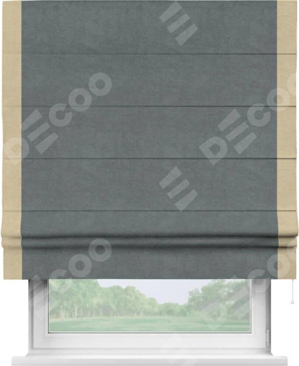 Римская штора «Кортин» с кантом Стрим Дуо, для проема, ткань вельвет серый