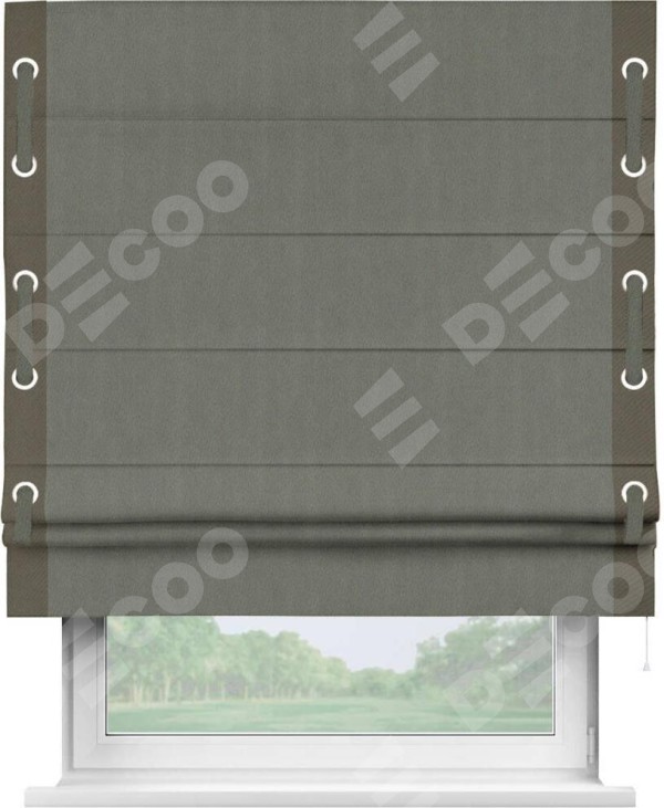 Римская штора «Кортин» с кантом Стрим Дуо (люверсы с пояском), для проема, ткань блэкаут однотонный тёмно-серый