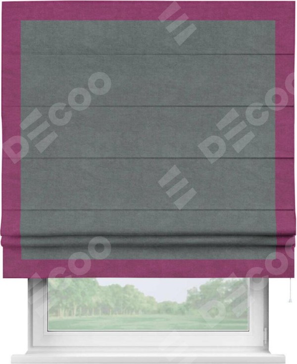 Римская штора «Кортин» с кантом Чесс, для проема, ткань вельвет серый