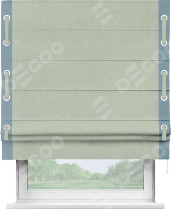 Римская штора «Кортин» с кантом Стрим Дуо (люверсы с пояском), для проема, ткань блэкаут однотонный светло-серый