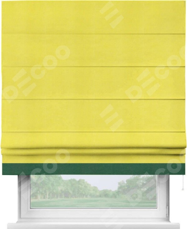 Римская штора «Кортин» с кантом Джестер, для проема, ткань вельвет cветло-желтый