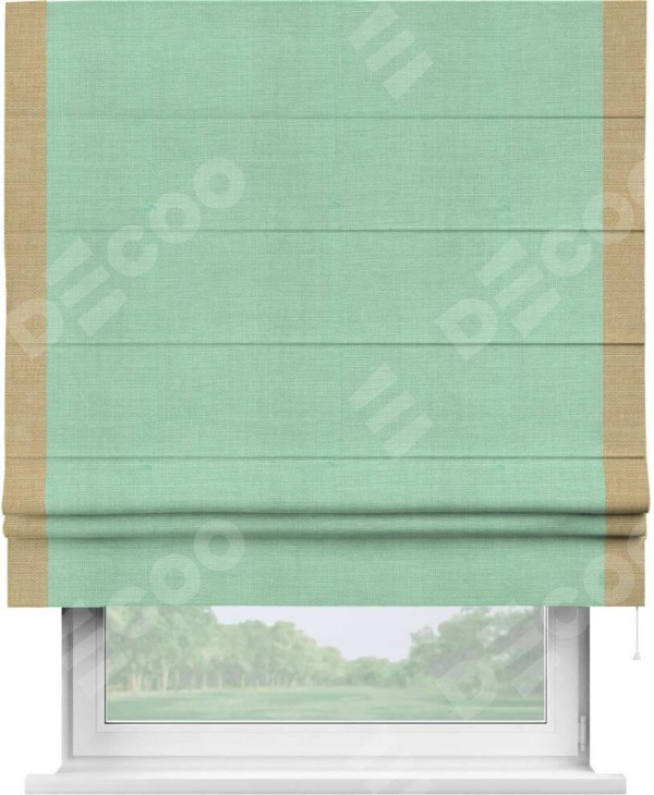Римская штора «Кортин» с кантом Стрим Дуо, для проема, ткань лён светло-бирюзовый