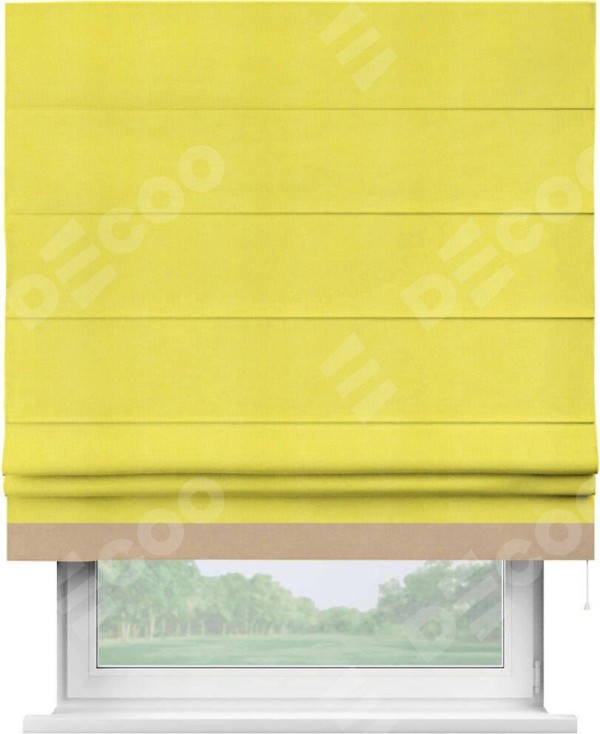 Римская штора «Кортин» с кантом Джестер, для проема, ткань вельвет cветло-желтый