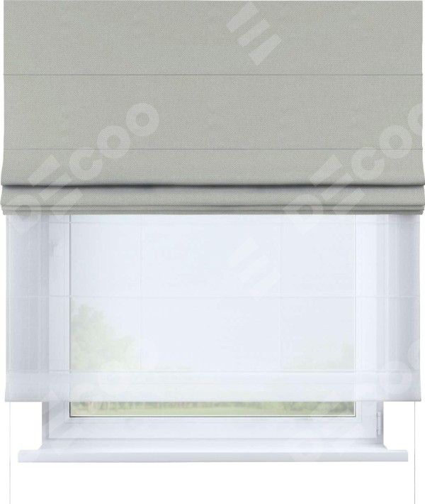 Римская штора «Кортин» день-ночь, ткань лён димаут, светло-серый