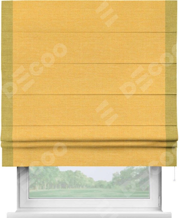 Римская штора «Кортин» с кантом Стрим Дуо, для проема, ткань лён желтый