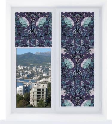 Рулонная штора Уни 2 с принтом Цветочный индиго