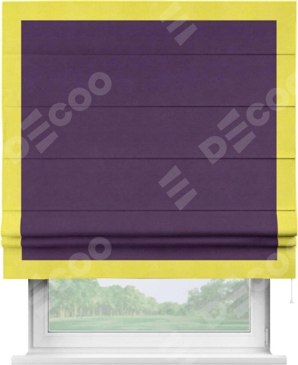 Римская штора «Кортин» с кантом Чесс, для проема, ткань вельвет темно-фиолетовый