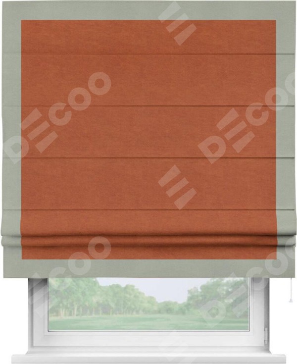 Римская штора «Кортин» с кантом Чесс, для проема, ткань вельвет терракотовый