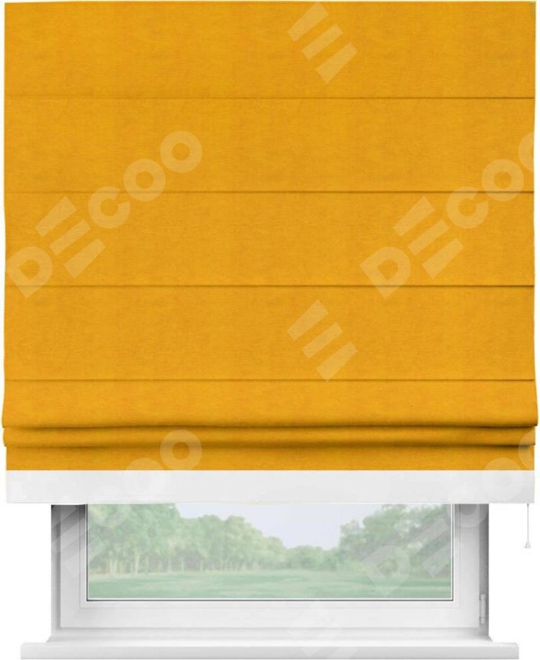 Римская штора «Кортин» с кантом Джестер, для проема, ткань вельвет желтый
