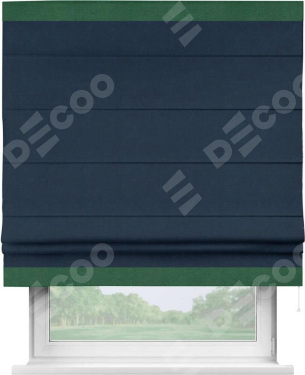 Римская штора «Кортин» с кантом Горизонт, для проема, ткань вельвет темно-синий