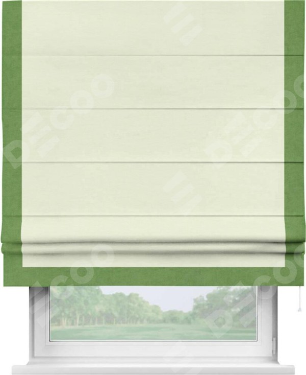 Римская штора «Кортин» с кантом Виктория, для проема, ткань вельвет молочный