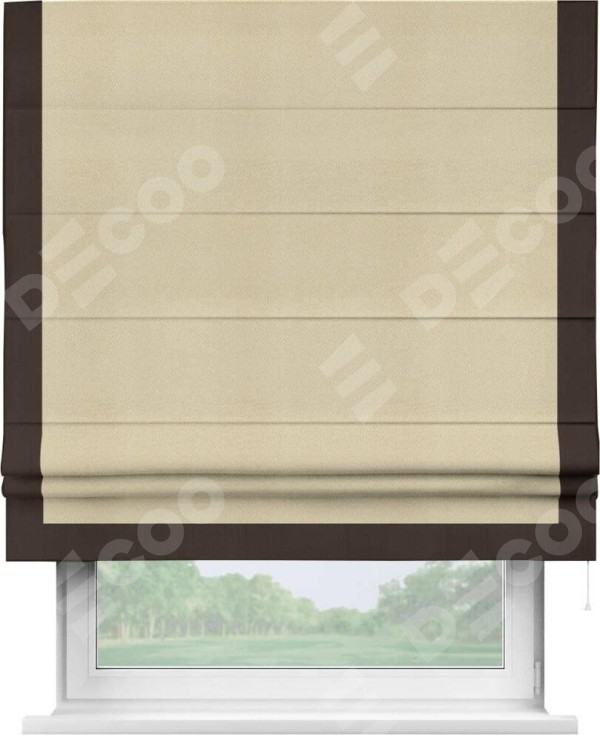 Римская штора «Кортин» с кантом Виктория, для проема, ткань блэкаут однотонный милано латте