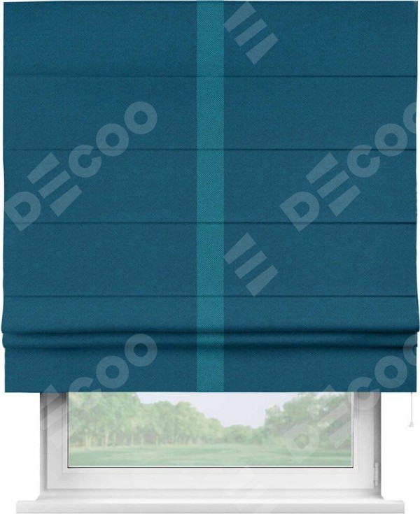 Римская штора «Кортин» с кантом Хайвэй, для проема, ткань лён димаут, синий