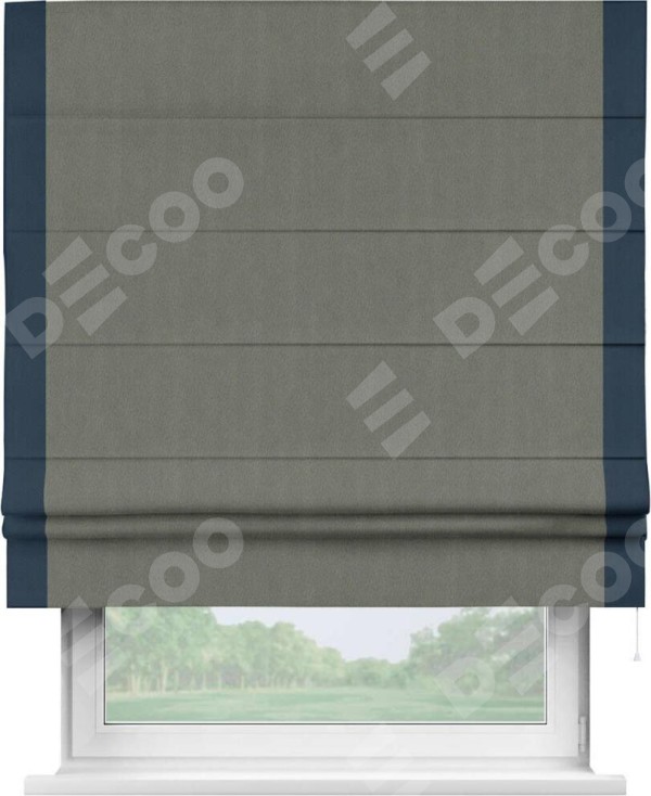 Римская штора «Кортин» с кантом Стрим Дуо, для проема, ткань блэкаут однотонный тёмно-серый