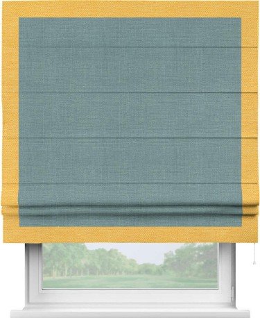 Римская штора «Кортин» с кантом Чесс, для проема, лён, цвет голубой