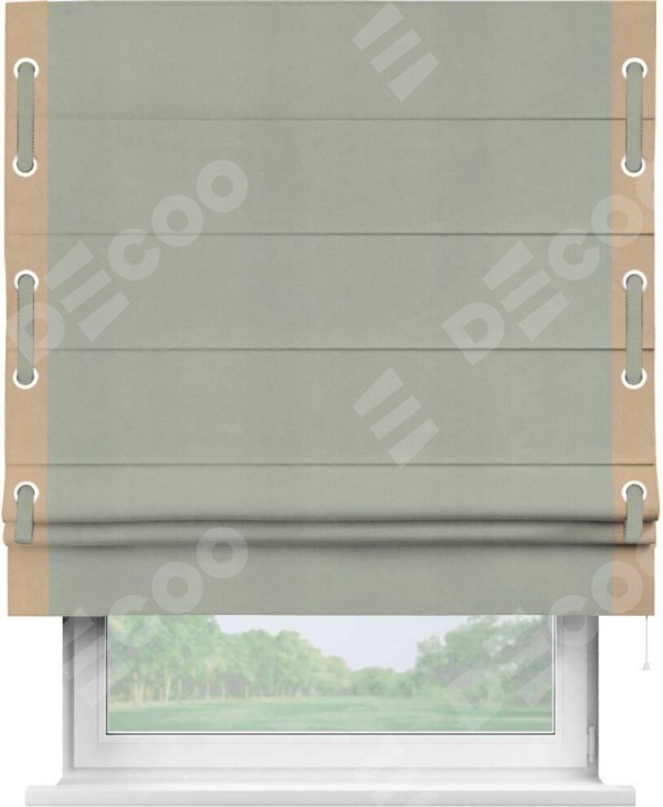 Римская штора «Кортин» с кантом Стрим Дуо (люверсы с пояском), для проема, ткань вельвет cветло-серый