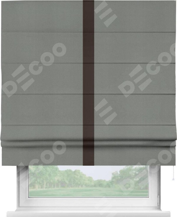 Римская штора «Кортин» с кантом Хайвэй, для проема, ткань блэкаут однотонный тёмно-серый