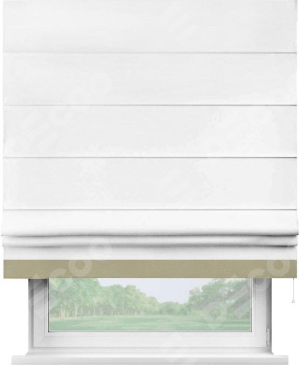 Римская штора «Кортин» с кантом Джестер, для проема, ткань однотонная белоснежная