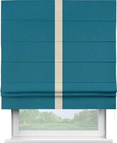 Римская штора «Кортин» с кантом Хайвэй, для проема, ткань лён димаут, светло-синий