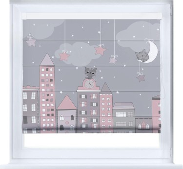 Римская штора «Кортин» кассетная «Вечерний город»