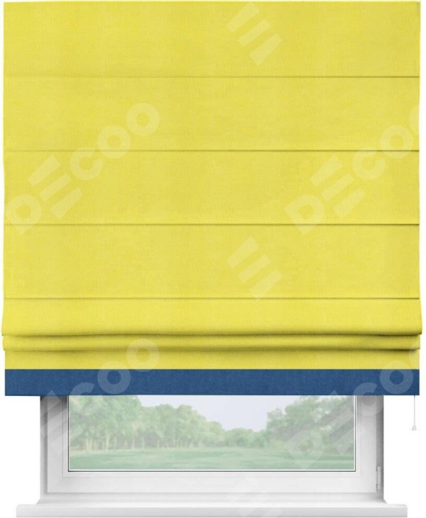 Римская штора «Кортин» с кантом Джестер, для проема, ткань вельвет cветло-желтый