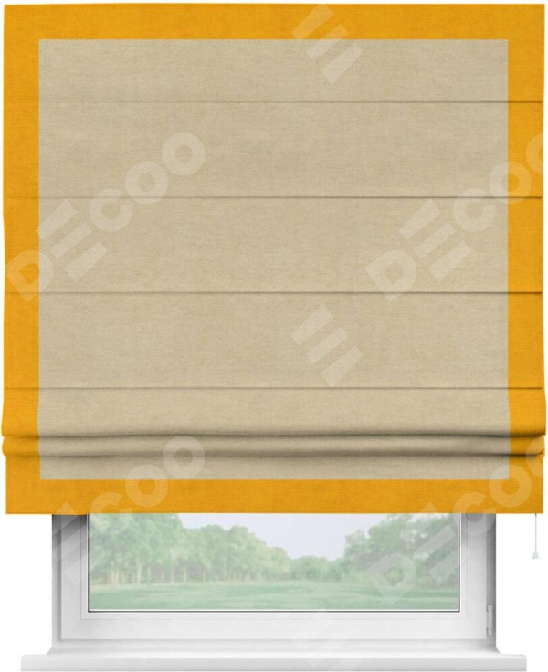 Римская штора «Кортин» с кантом Чесс, для проема, ткань вельвет бежевый