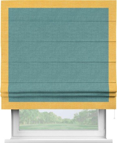 Римская штора «Кортин» с кантом Чесс, для проема, ткань лён бирюза