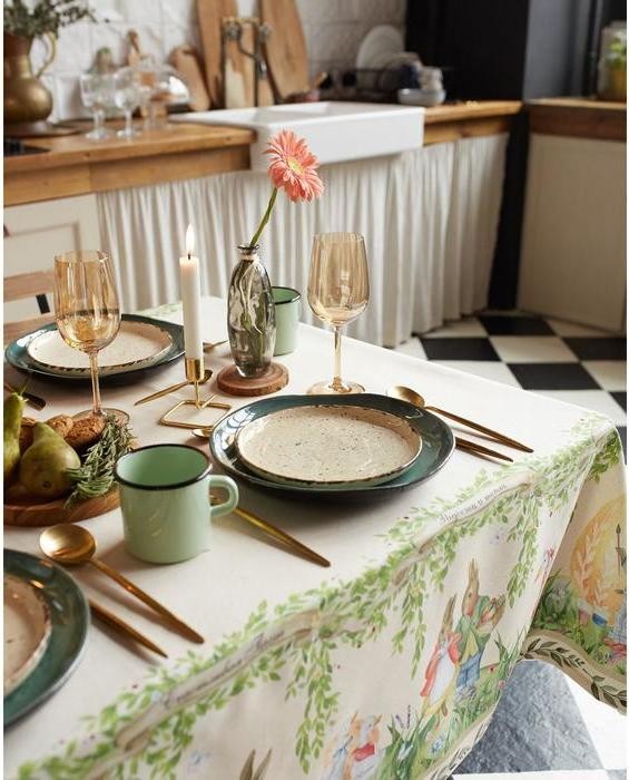 Скатерть "Этель" Акварельные зайцы 110х147 см, 100% хл, саржа 190 гр/м2