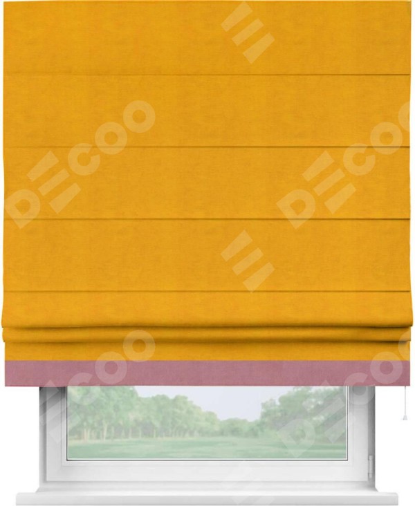 Римская штора «Кортин» с кантом Джестер, для проема, ткань вельвет желтый