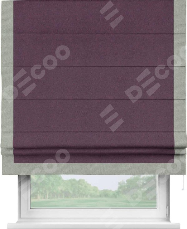 Римская штора «Кортин» с кантом Виктория, для проема, ткань лён димаут, фиолетовый
