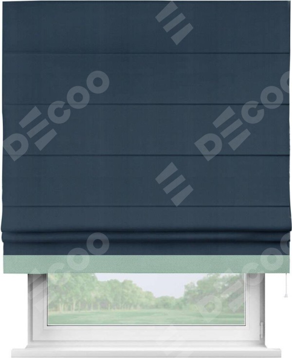 Римская штора «Кортин» с кантом Джестер, для проема, ткань блэкаут однотонный синий