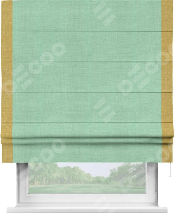 Римская штора «Кортин» с кантом Стрим Дуо, для проема, ткань лён светло-бирюзовый