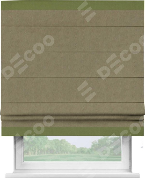 Римская штора «Кортин» с кантом Горизонт, для проема, ткань блэкаут однотонный бежево-золотой