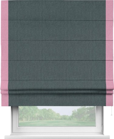 Римская штора «Кортин» с кантом Стрим Дуо, для проема, ткань лён димаут, серо-синий