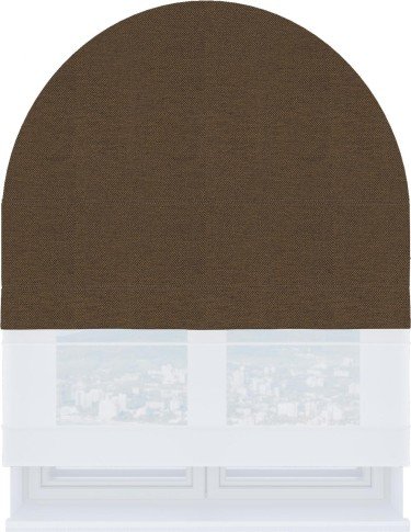 Римская штора «Кортин» день-ночь для арочного проёма, ткань лён димаут тёмно-коричневый