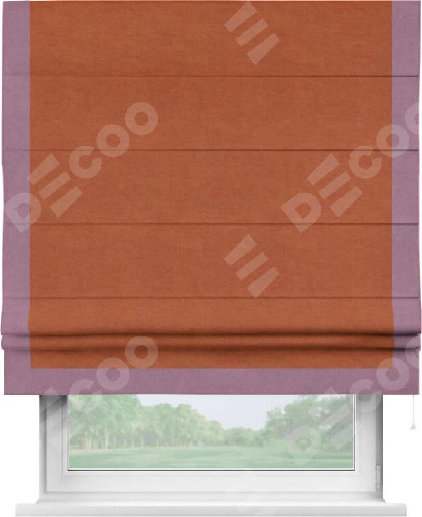 Римская штора «Кортин» с кантом Виктория, для проема, ткань вельвет терракотовый