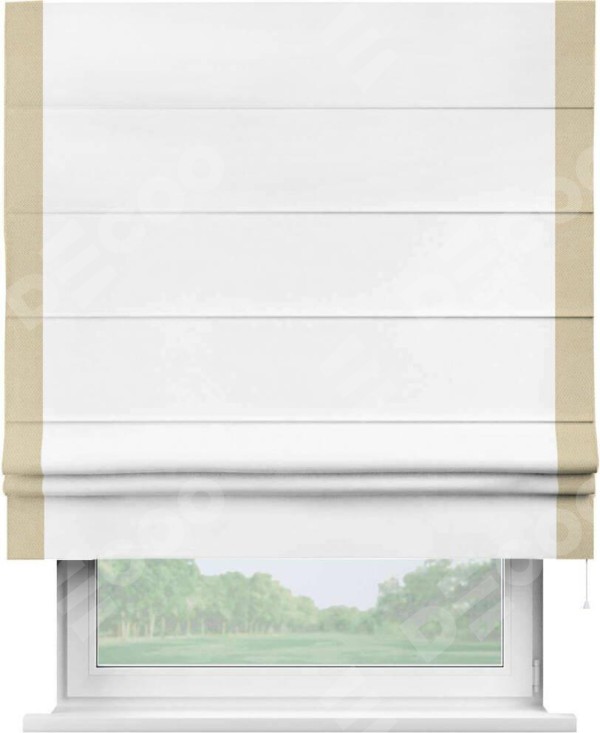 Римская штора «Кортин» с кантом Стрим Дуо, для проема, ткань однотонная белоснежная