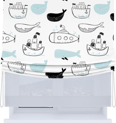 Римская штора «Кортин», день-ночь с мягкими складками, «Морская прогулка»