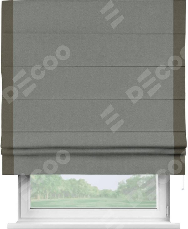 Римская штора «Кортин» с кантом Стрим Дуо, для проема, лён блэкаут серый