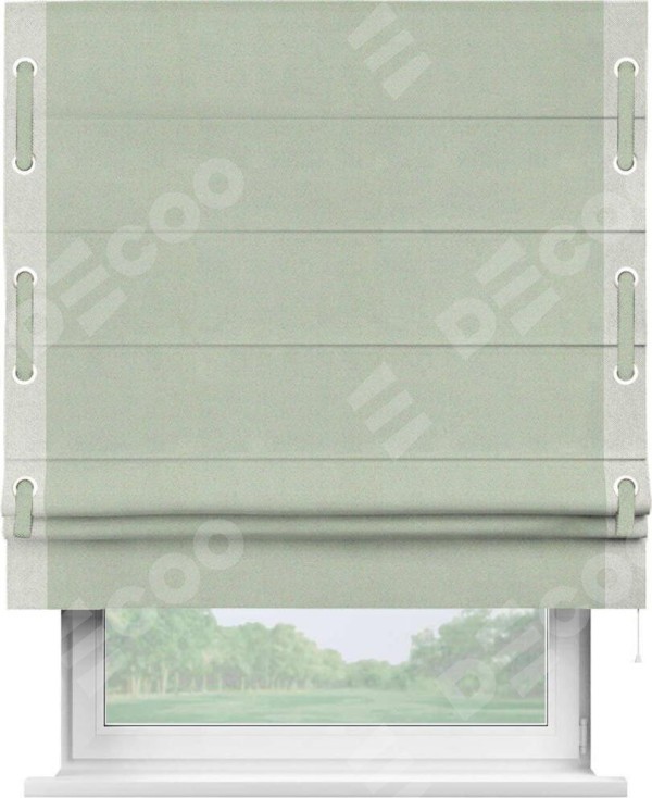 Римская штора «Кортин» с кантом Стрим Дуо (люверсы с пояском), для проема, ткань блэкаут однотонный светло-серый