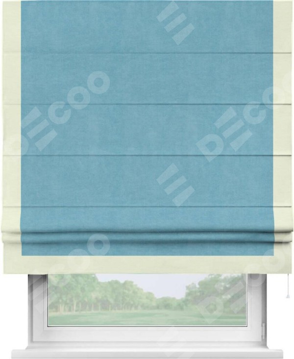 Римская штора «Кортин» с кантом Виктория, для проема, ткань вельвет ментоловый