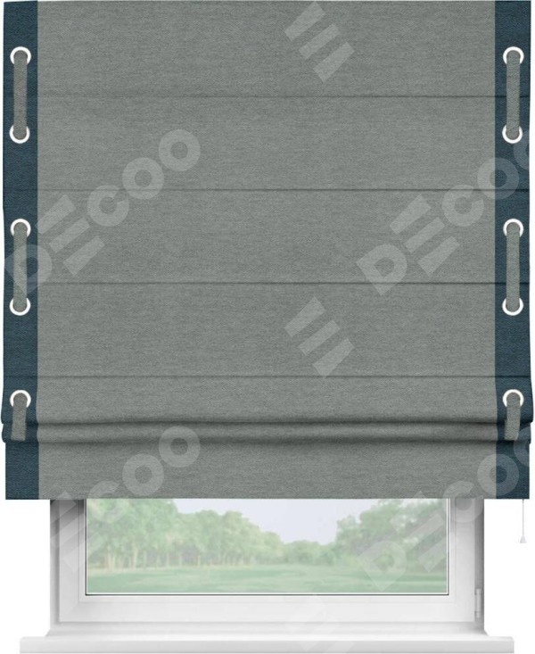 Римская штора «Кортин» с кантом Стрим Дуо (люверсы с пояском), для проема, ткань твид блэкаут, серый